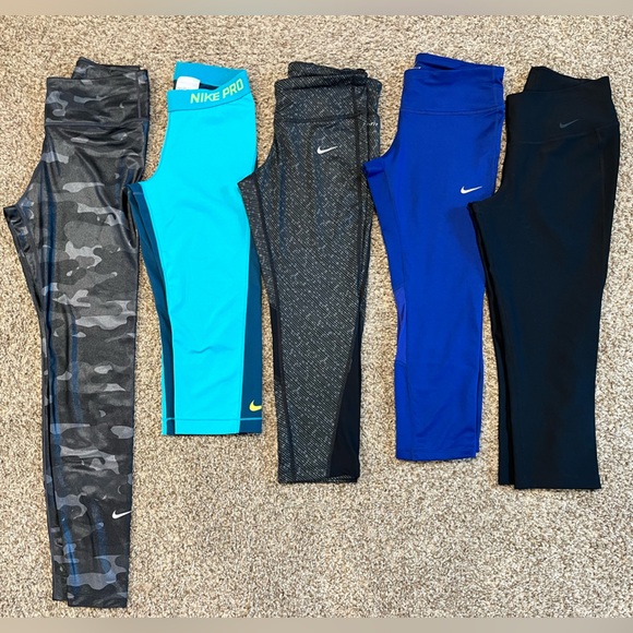 Nike Pants - Nike Pro Dri-Fit Cropped Leggings Running Bundle Size Small Black Blue Turquoise
